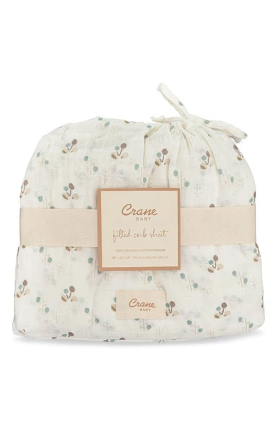 Crane Air Avery Print Organic Cotton Muslin Fitted Crib Sheet In White