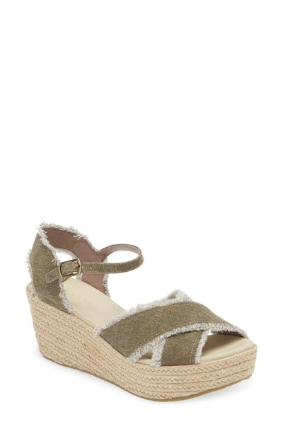 Chocolat Blu Wedge Espadrille Sandal In Army Linen