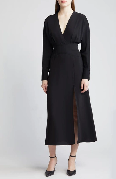 Mango Erin Long Sleeve Midi Dress In Black