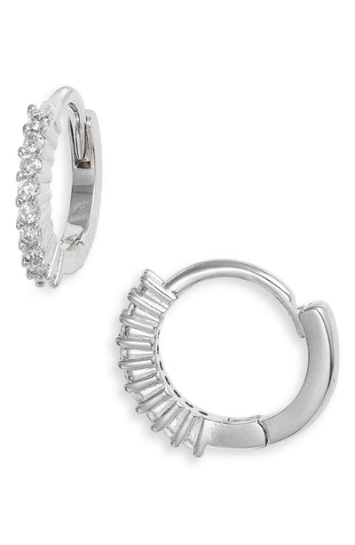 Nordstrom Cubic Zirconia Thin Huggie Hoop Earrings In Sterling Silver Plated