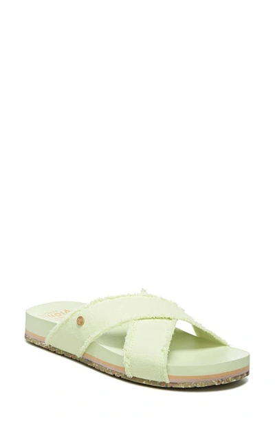 Vionic Panama Frayed Strap Slide Sandal In Pale Lime