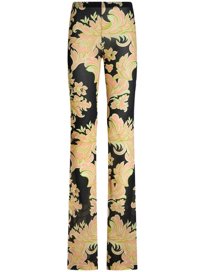 Etro Floral-print High-waisted Trousers In Multicolour