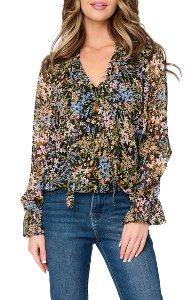 Gibsonlook Floral Print Surplice Top In Black Multi Spring Print