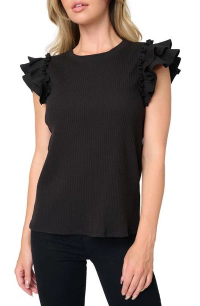 Gibsonlook Flutter Sleeve Rib Top In Black