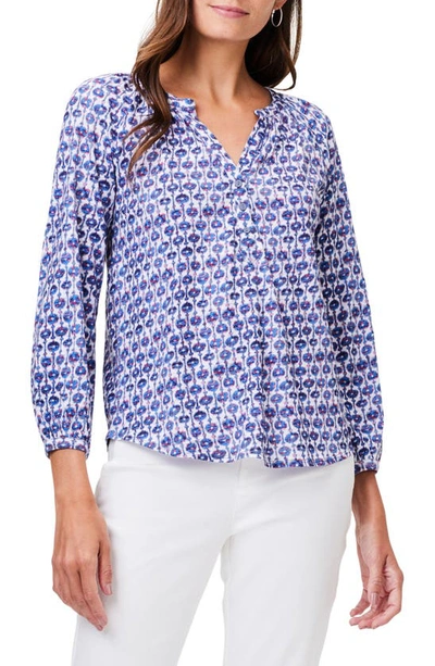 Nzt By Nic+zoe Mixed Medallion Print Top In Indigo Multi