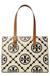 Tory Burch Small T Monogram Contrast Embossed Tote In Black
