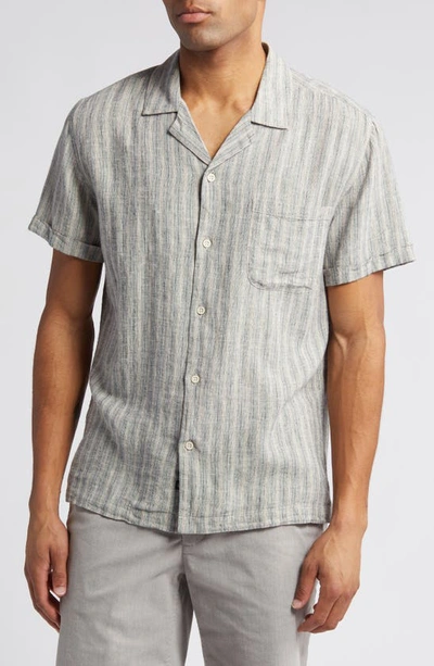 Rails Waimea Stripe Short Sleeve Linen Blend Camp Shirt In Quinoa Navy Stripe