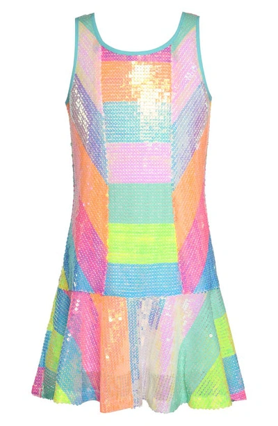 Hannah Banana Kids' Colorblock Sequin Dress In Neon Pink