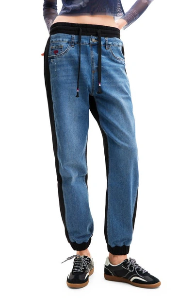 Desigual Contrast Jogger Jeans In Blue