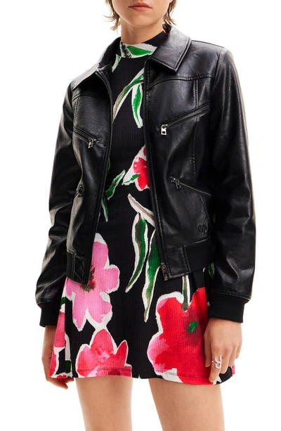 Desigual Kent Faux Leather Moto Jacket In Black