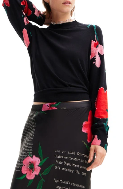 Desigual Demis Floral Sweater In Black