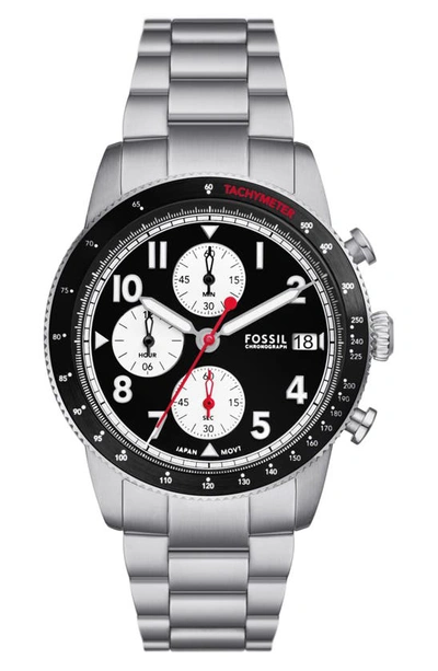 Fossil Men's Sport Tourer Chronograph Silver-tone Stainless Steel Watch 42mm In Black/silver