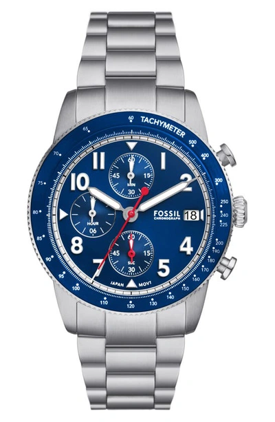 Fossil Men's Sport Tourer Chronograph Silver-tone Stainless Steel Watch 42mm In Blue/silver