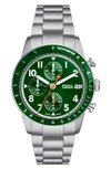 Fossil Men's Sport Tourer Chronograph Silver-tone Stainless Steel Watch 42mm In Green/silver