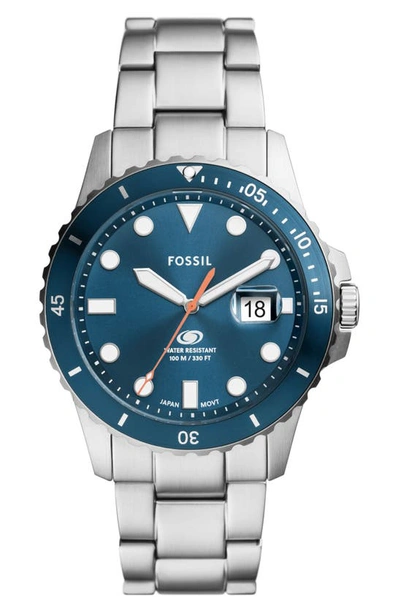 Fossil Men's Blue Dive Three-hand Date Silver-tone Stainless Steel Watch 42mm