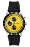 Fossil Men's Sport Tourer Chronograph Black Silicone Watch 42mm In Yellow/black