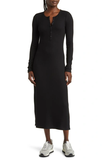 Rag & Bone The Knit Rib Long Sleeve Henley Dress In Black