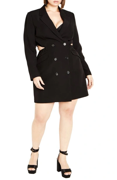 City Chic Twyla Long Sleeve Tuxedo Dress In Black