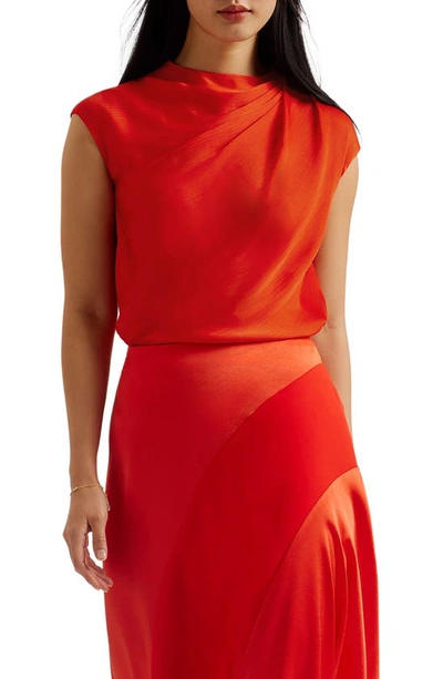 Ted Baker Drape Neck Top In Red