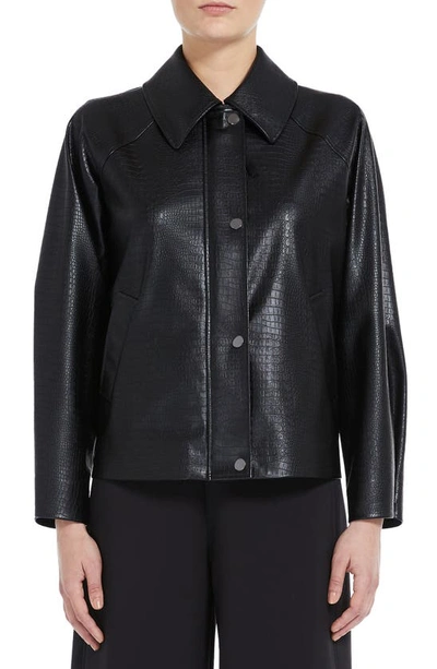 Max Mara Nepal Croc Embossed Faux Leather Jacket In Black