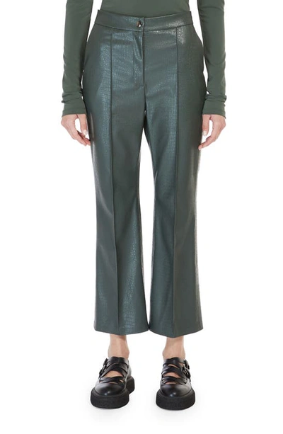 Max Mara Queva Croc Embossed Crop Faux Leather Trousers In Dark Green