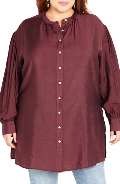 City Chic Joy Button-up Tunic Shirt In Deep Rose