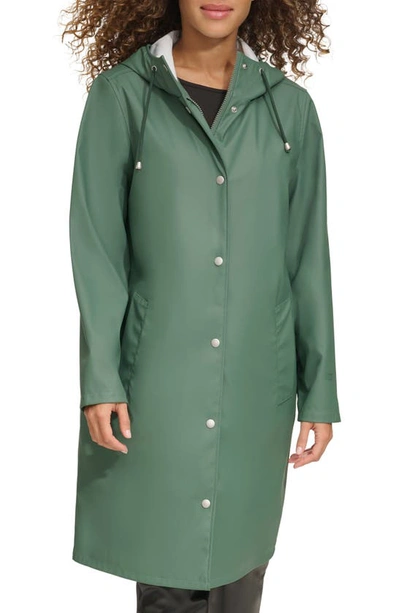 Levi's Water Resistant Hooded Long Rain Jacket In Dk Forest