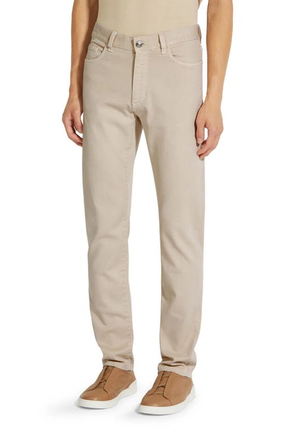 Zegna City Fit Stretch Denim Jeans In Iuta Beige