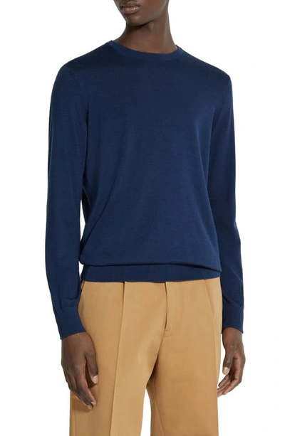 Zegna Cashmere & Silk Crewneck Sweater In Utility Blue Mélange