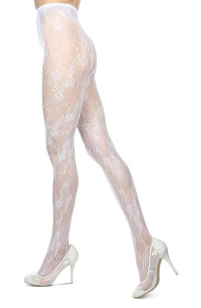 Memoi Floral Net Sheer Tights In White