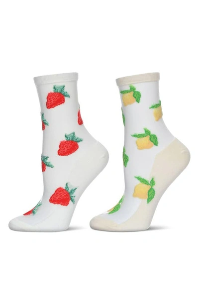 Memoi Strawberry & Lemon Assorted 2-pack Ankle Socks In Ivory-white