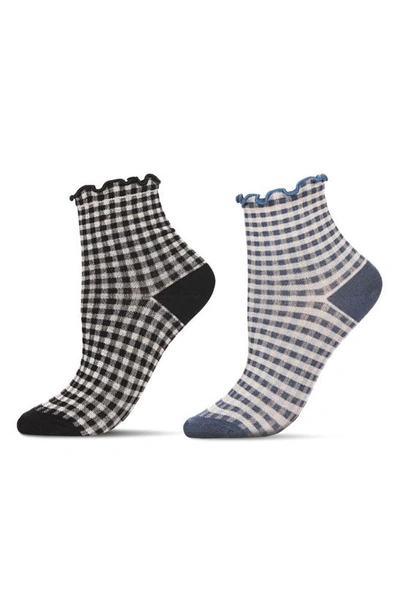 Memoi Gingham Assorted 2-pack Ankle Socks In Black-blue