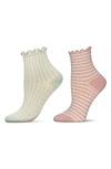 Memoi Gingham Assorted 2-pack Ankle Socks In Blush-taupe