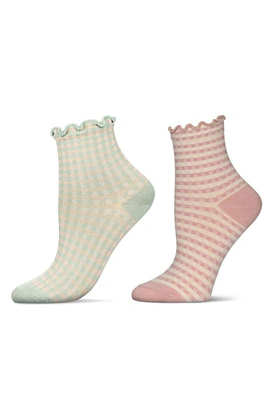 Memoi Gingham Assorted 2-pack Ankle Socks In Blush-taupe