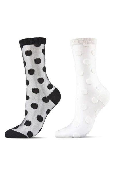 Memoi Polka Dot Assorted 2-pack Sheer Ankle Socks In Black-white