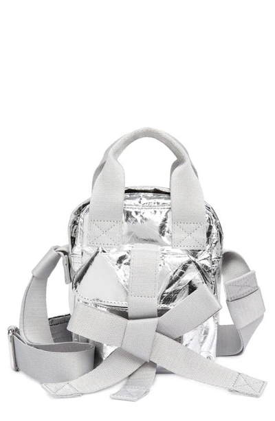 Simone Rocha Mini Classic Bow Metallic Faux Leather Crossbody Bag In Silver