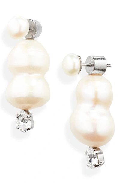 Simone Rocha Crystal & Peanut Imitation Pearl Ear Jackets In Pearl/ Crystal