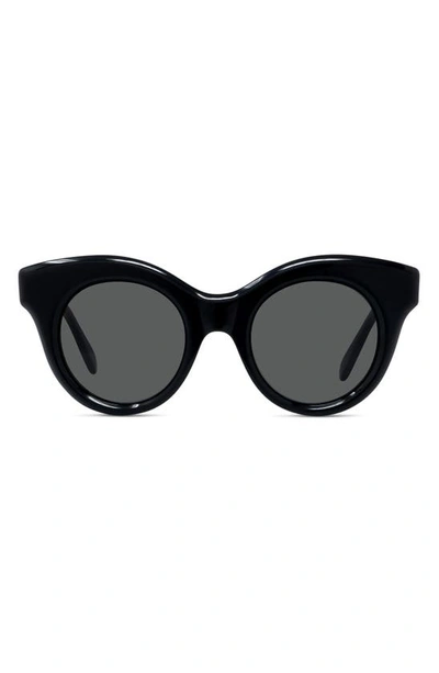 Loewe Curvy 49mm Small Round Sunglasses In Shiny Black Smoke