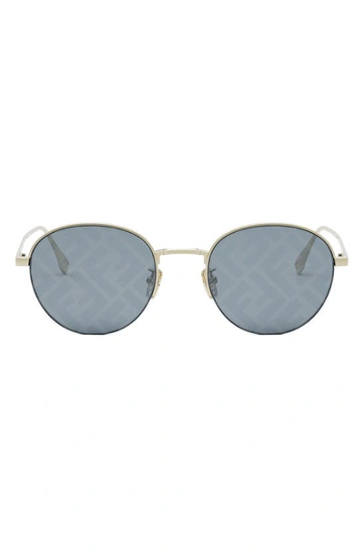Fendi The  Travel 52mm Mirrored Round Sunglasses In Gold/blue Mirrored Solid