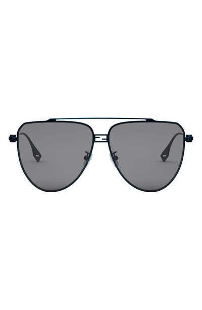 Fendi The  Baguette 59mm Pilot Sunglasses In Blue Light Smoke