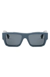 Fendi Signature 53mm Rectangular Sunglasses In Shiny Blue / Blue