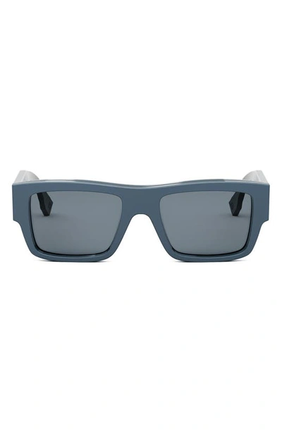 Fendi Signature 53mm Rectangular Sunglasses In Shiny Blue / Blue