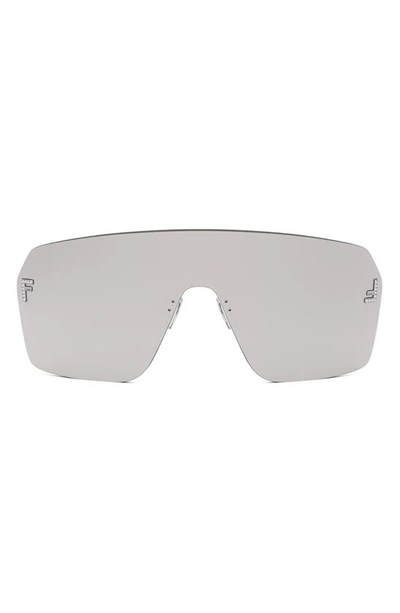 Fendi The  First Rectangular Shield Sunglasses In Shiny Palladium / Smoke Mirror