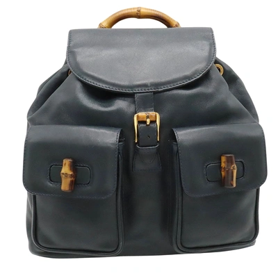 Gucci Bamboo Black Leather Backpack Bag ()