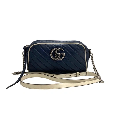 Gucci Gg Marmont Navy Leather Shoulder Bag ()