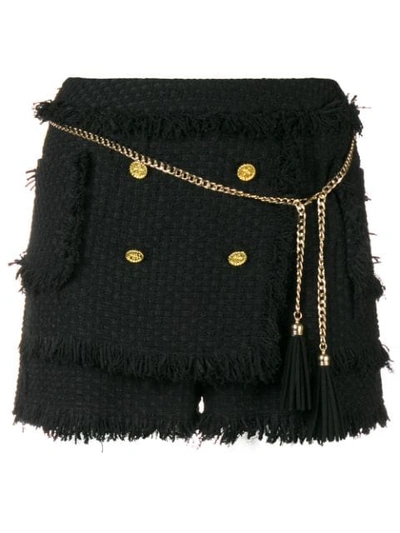 Edward Achour Paris Chain Detail Tweed Shorts In Black