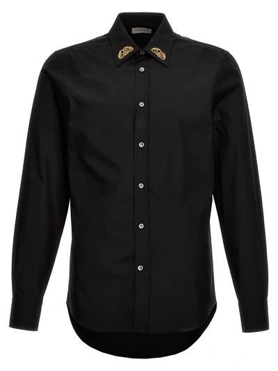 Alexander Mcqueen Embroidered Collar Shirt In Black