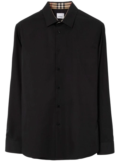 Burberry Logo Cotton Shirt In Black