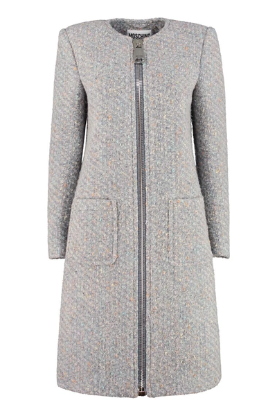 Moschino Boucle Knit Coat In Grey