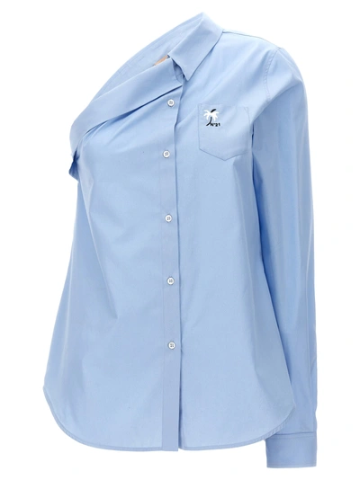 N°21 One-shoulder Shirt With Logo Embroidery Shirt, Blouse Light Blue In Azul Claro